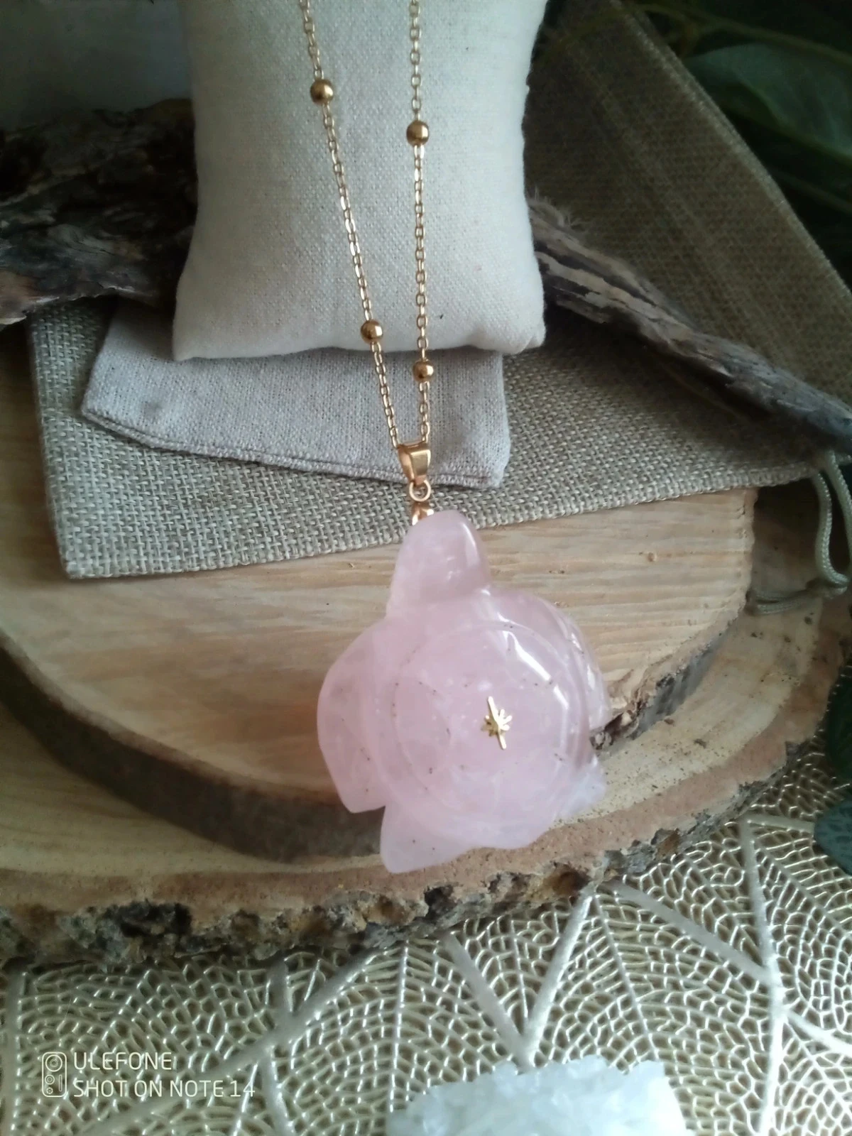 Rose Quartz Stone Turtle Necklace – photo 2